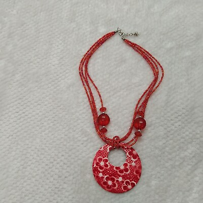 #ad Womens Pendant Necklace Silver Red 17.5 in Gift Runway Holiday Party $12.99