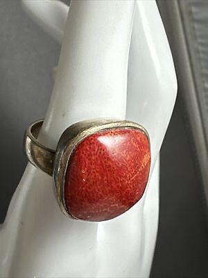 #ad Sterling Silver Size 7 Coral Ring $62.10