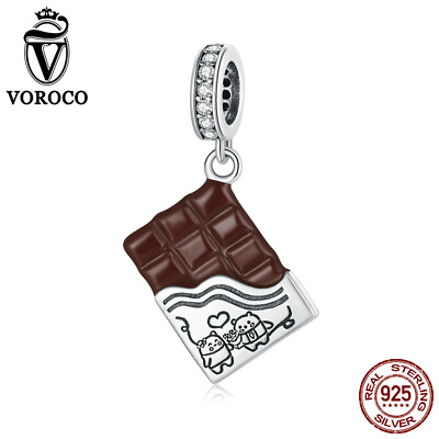 #ad Voroco European CZ Chocolate love Charms .925 Sterling Silver for Bracelet $13.16