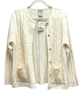 #ad Vintage Classic Elements White Cardigan Sweater Gold Buttons Womens Petite Large $20.66