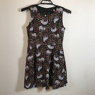 #ad Sloth Animal Dress Size S Multicolor Mini Sleeveless Pockets Polyester Womens $33.00