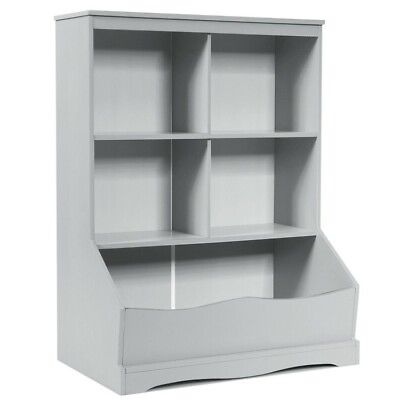 #ad 3 Tier kids Wooden Organizer Bookcase W 5 Open Storage Display Toy Compartments $90.98
