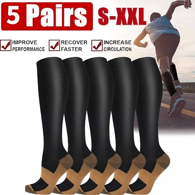 #ad NEW Copper Compression Socks 20 30mmHg Graduated Support Mens Womens S XXL $12.99