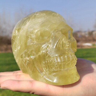 #ad 2.77LB Natural Citrine Skull Hand Carved Quartz Crystal Reiki Skull Healing $228.41