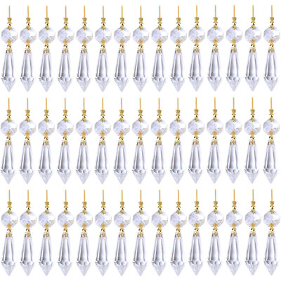 #ad #ad 40PC Clear Crystal Chandelier Lamp Icicle Prisms Parts Bead Hanging Gold Decor $18.89