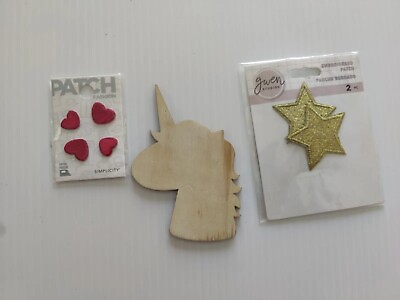 #ad Small Arts And Crafts Lot Patches Stars Hearts Unicorn Woodshape $10.00