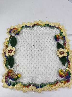 #ad Vintage Spring Crocheted Doily. Beautiful Raised Flowers amp; butterflies 12x11 in. $11.99
