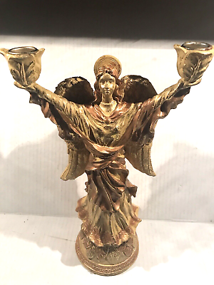#ad Candle Holder Gold Angel Double With Box Vintage Silvestri Studio 12 5 8quot; High $28.29
