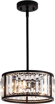 #ad MAYNA 3 Light Drum Crystal Pendant Light Fixture Black Chandelier Light Fixture $99.99