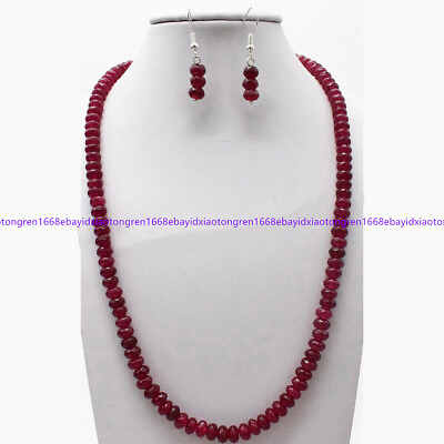 #ad Fine Natural Faceted 4x6mm Red Jade Rondelle Gems Beads Necklace Earrings Set $4.88