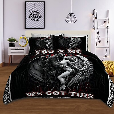 #ad Black Skull Comforter Set King Size 3 Piece Super Soft Warm Lightweight Comfo... $95.56