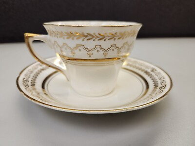 #ad Vintage CROWNFORD Bone China Tea Cup amp; Saucer Gold Pattern amp; Trim England $15.00