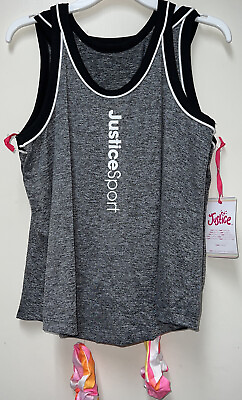 #ad Justice Sport Girls Sport Hineck Tank Sleeveless Size: L 12 14 Grey NWT $24.00