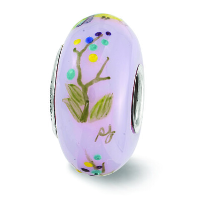 #ad Lex amp; Lu Silver Reflections Hand Painted TJ Bird Floral Fenton Glass Bead $55.99