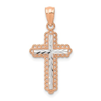 #ad 14k Rose Gold Rhodium Cross Pendant For Womens 0.56g $128.00