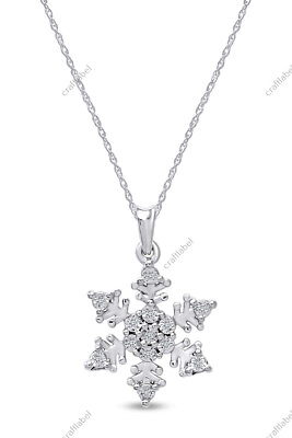 #ad Natural Round Diamond Snowflake Pendant 18quot; Necklace in 925 Sterling Silver $78.19