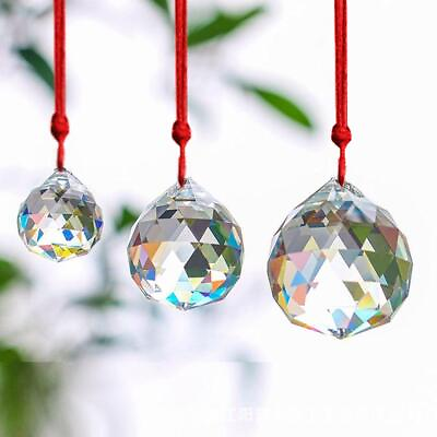 #ad 15 20 30mm K9 Clear Crystal Faceted Ball Feng Shui Pendant Lamp Prism Chandelier $20.36
