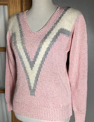 #ad Nordstrom Women’s Pullover Sweater Sz M Pink Metallic Silver Knit Long Sleeves $12.00