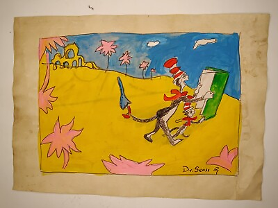 #ad Dr. Suess Painting Drawing Vintage Sketch Paper Signed Stamped $99.98