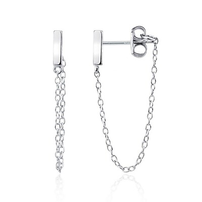 #ad Sterling Silver Bar Stud with Looping Chain Earrings $20.08
