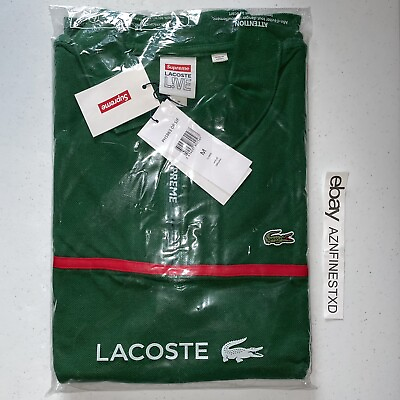 #ad SUPREME LACOSTE PIQUE ZIP LONG SLEEVE POLO SHIRT GREEN RED SIZE MEDIUM $324.99