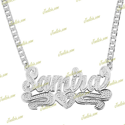 #ad PERSONALIZED SILVER 3D DOUBLE PLATED SCRIPT NAME PLATE NECKLACE ANY NAME US SELL $53.49
