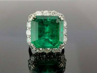 #ad 18.15CT Colombian Green Emerald amp; White Round Cut CZ Vintage Halo Gorgeous Ring $210.00