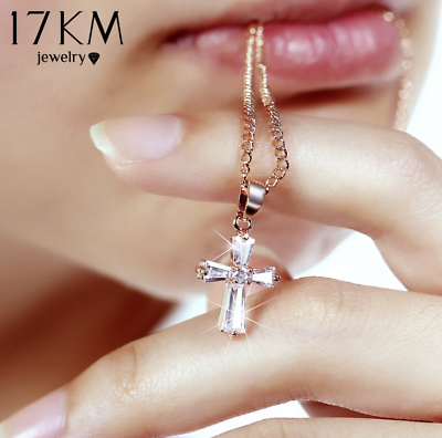 #ad Women#x27;s Fashion Jewelry Rose Gold Silver Crystal Cross Pendant Necklace 72 9 $9.44