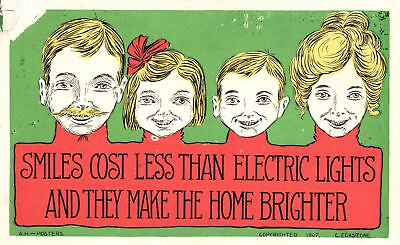 #ad Vintage Postcard Smiling Family Father Sister Brother Mother Green Background $7.99