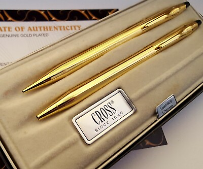 #ad 24k Gold Plated Shiny Cross Century Ball Point Writing amp; Pencil Set Ink Gift GBP 189.99