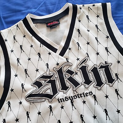 #ad Vintage Skin Industries Jersey Shirt Mens XL White Black Stripper Skater Y2K $70.00