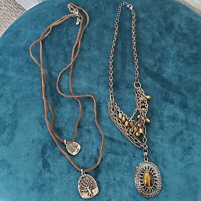 #ad Tree Of Life And Pendant Beaded Chain Necklaces Lot Of 2 $10.99