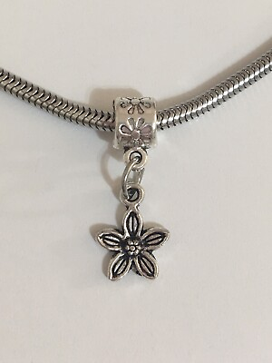 #ad Small Flower European ￼Charm Pendant Silver Slider Bead For Snake ￼Bracelets $1.25