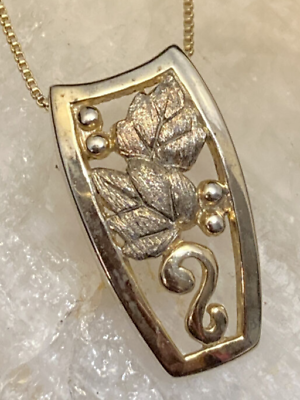 #ad Vintage Sterling Silver 925 Vermeil Leaf Scroll Pendant 18#x27;#x27; Chain Necklace 3g $22.11