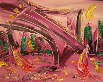 #ad PINK CITY Original Oil Painting canvas IMPRESSIONIST KAZAV HRG89PT $325.00