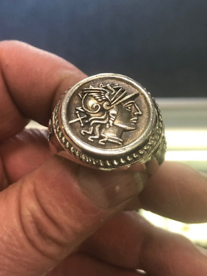#ad Caduceus Roman Mercury Coin Style Ring Sterling Silver 925 sizes 7 16 $118.00