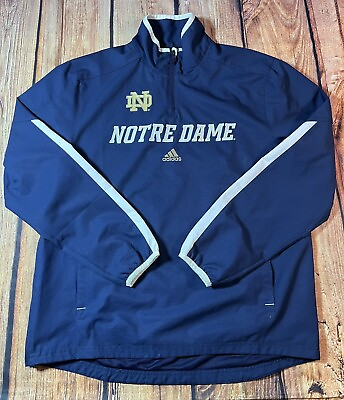 #ad Adidas Notre Dame Irish Football Mens 1 4 Zip Windbreaker Sz Medium Navy Blue $28.99
