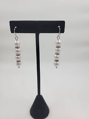 #ad Beaded White amp; Cubic Zirconia Dangle Earrings $2.00