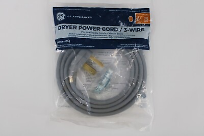#ad GE Dryer Power Cord 3 Wire 6 ft. 3 Prong 30Amp Ring Terminals WX09X10004 NIP $8.99