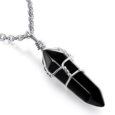 #ad Healing Crystals Black Obsidian Hexagonal Stones Necklaces Reiki Spiritual Na... $18.43