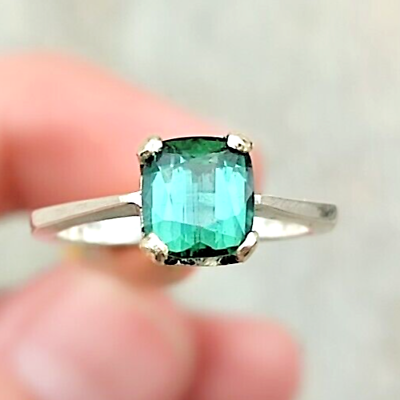 #ad Elegant Handmade Silver Ring with Beautiful Green Tourmaline Loose Gemstone $150.00