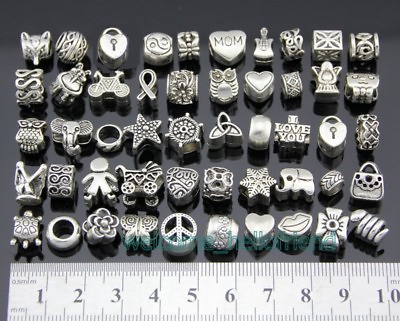 #ad 50x 100x Mix Tibetan Silver Charm Beads Fit European Bracelet Pick Qty ZY026 $6.99