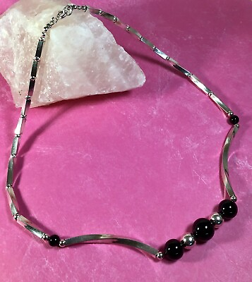 #ad 925 Sterling Silver Onyx Gemstone Necklace Fine Jewelry $59.95
