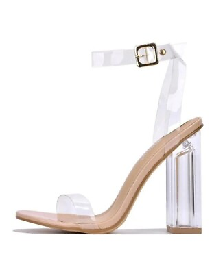#ad Cape Robbin Women Maria 2 Transparent Chunky Block High Heels Size 8.5 $22.99