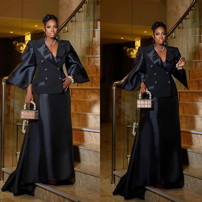 #ad Black Women Suit for Bride Guest Evening Double Breasted Jacket Skirt Plus Size $75.64
