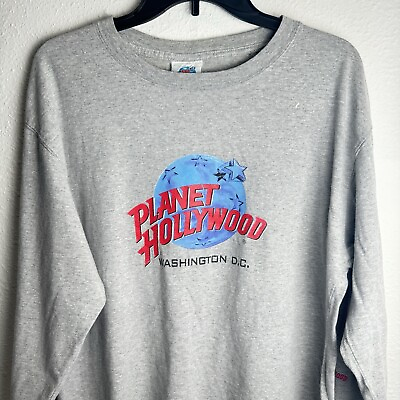 #ad Planet Hollywood Men’s Large Vintage Gray Long Sleeve T Shirt Washington DC $19.99