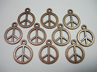 #ad Antiqued Copper plated Peace Sign drops charms 10 15mm $1.99