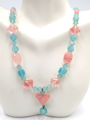 #ad Sterling Silver 925 Pink amp; Blue Faceted Crystals 16quot; 2quot; Artisan Made Necklace $29.57