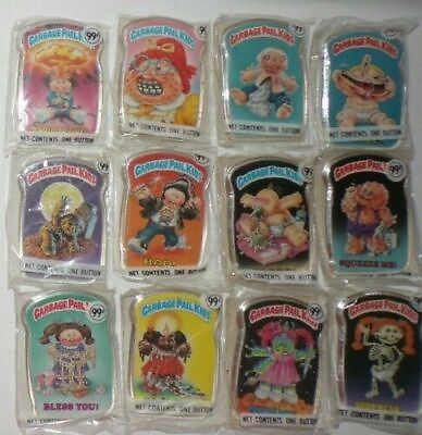 #ad 1986 Vintage Topps Garbage Pail Kids Buttons Full set of 12 in Wrappers $29.95