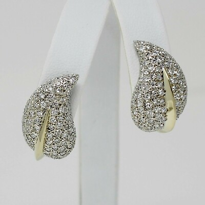 #ad 14 kt Multi Tone Gold Pair of Pavé Diamond LEAF MOTIF Pierced Earrings B2023 $1736.00